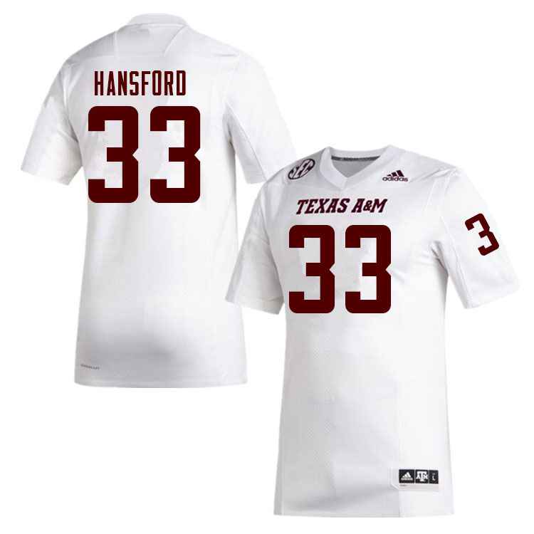 Men #33 Aaron Hansford Texas A&M Aggies College Football Jerseys Sale-White